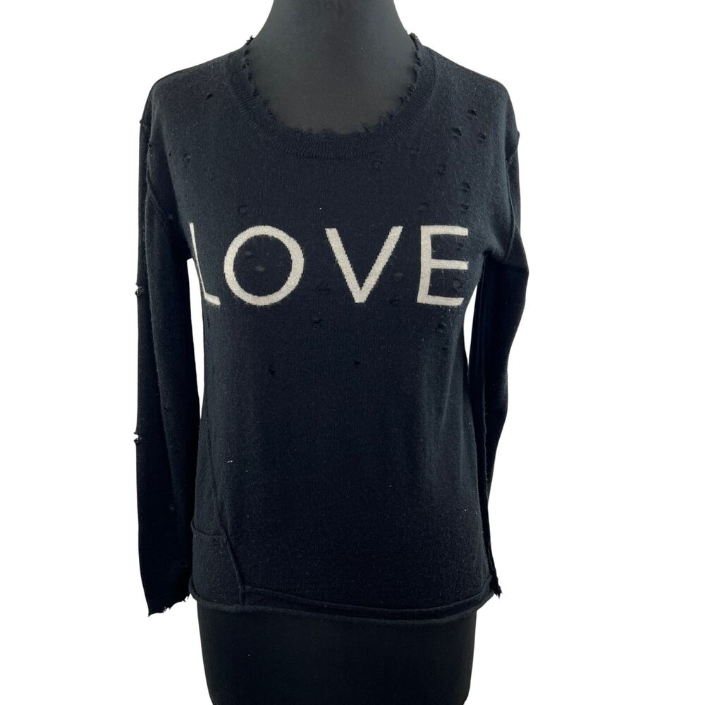Generation Love Black Long Sleeve Round Neck Distressed Cashmere Sweater Size XS